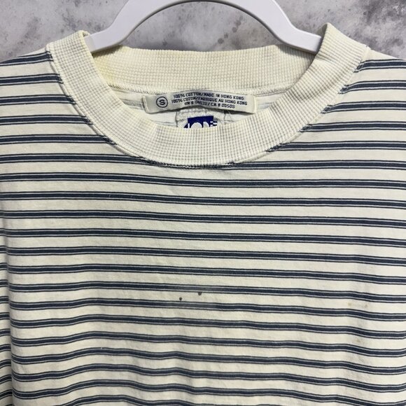 Vintage Code Bleu Crop Top T Shirt Womens Small 20x18 White/Blue Striped 90s - Picture 3 of 12